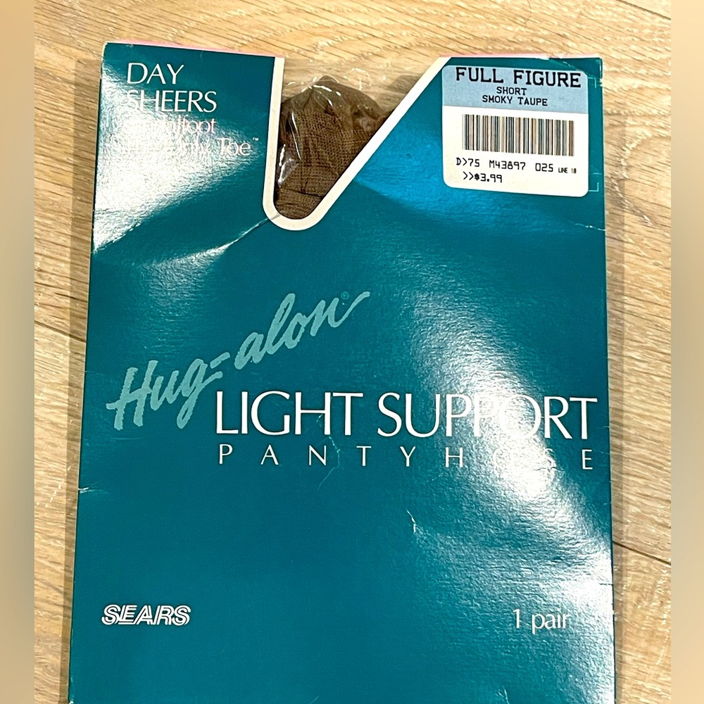 Vintage Sears pantyhose sandalfoot Hug-along Full Figure Short “Smoky Taupe”